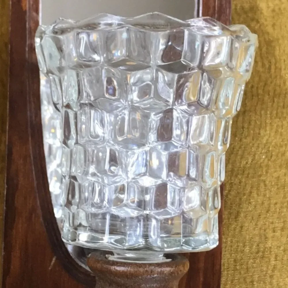 Vintage Home Candles Sconces Wall Mirrors Wood And Glass Pair
